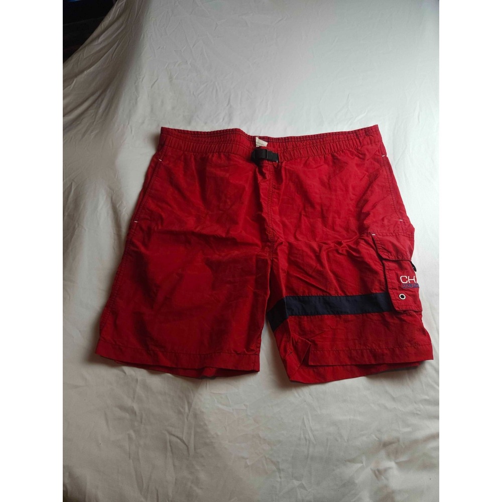 Vintage 90s Chaps Ralph Lauren Cargo Swim Trunks Mens Size XL Red Woven Lined